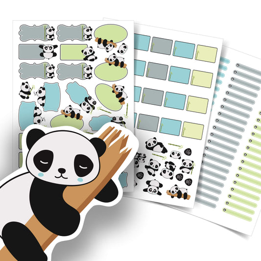 Etiquetas escolares personalizadas - Panda Azul Kit Jumbo