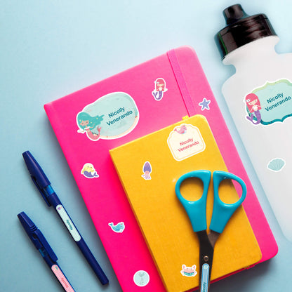 Etiquetas Escolares Personalizadas Menina Sereias Kit Jumbo 15