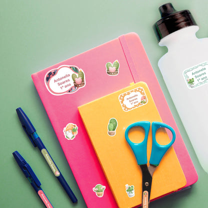 Etiquetas Personalizadas Material Escolar Menina Cacto e Tag 90