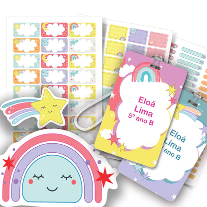 Etiquetas Escolares Personalizadas Arco iris 2 Tags Mochila 104